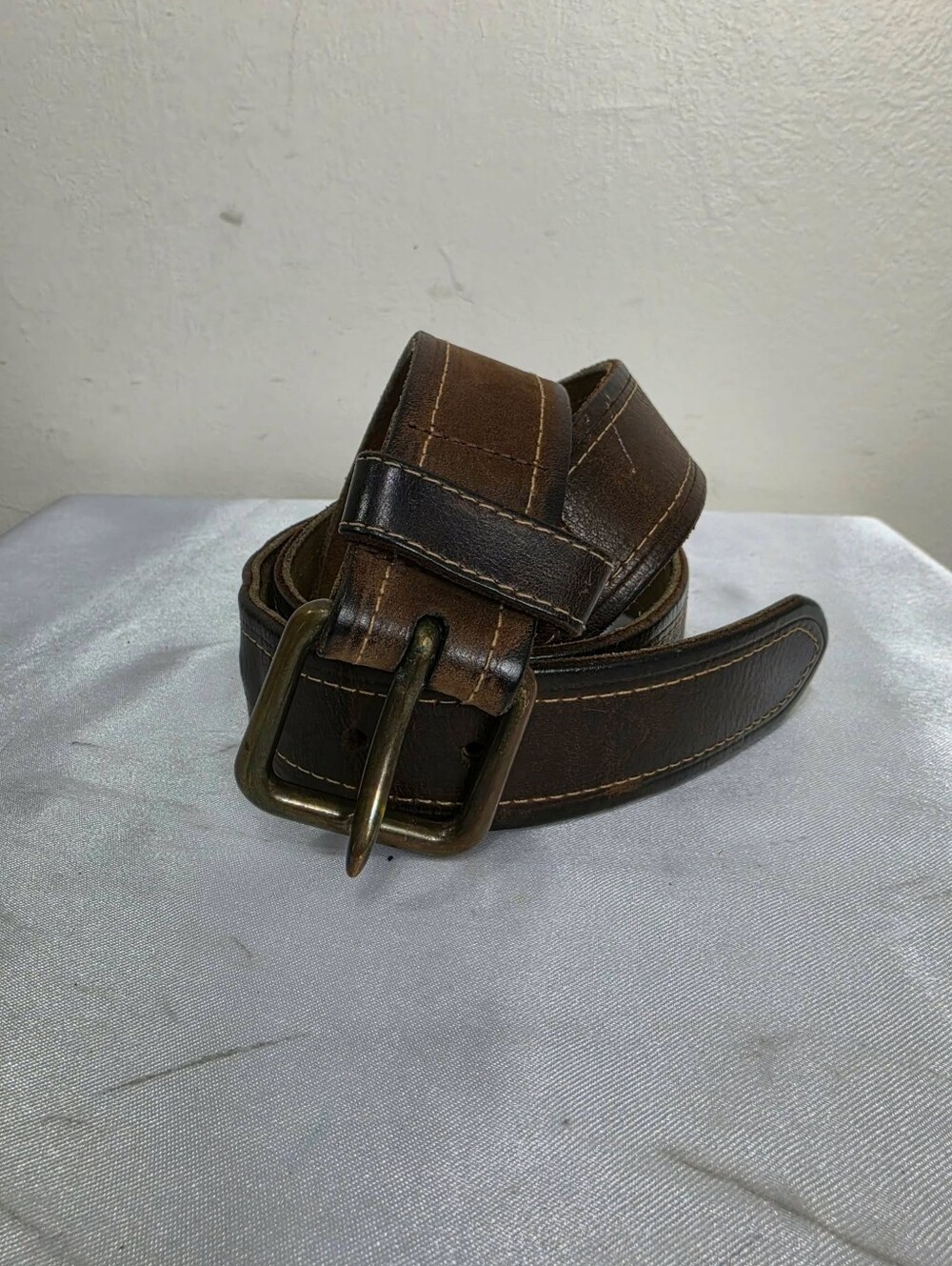 Simons Dark Brown Leather Belt with Antique Brass Buckle